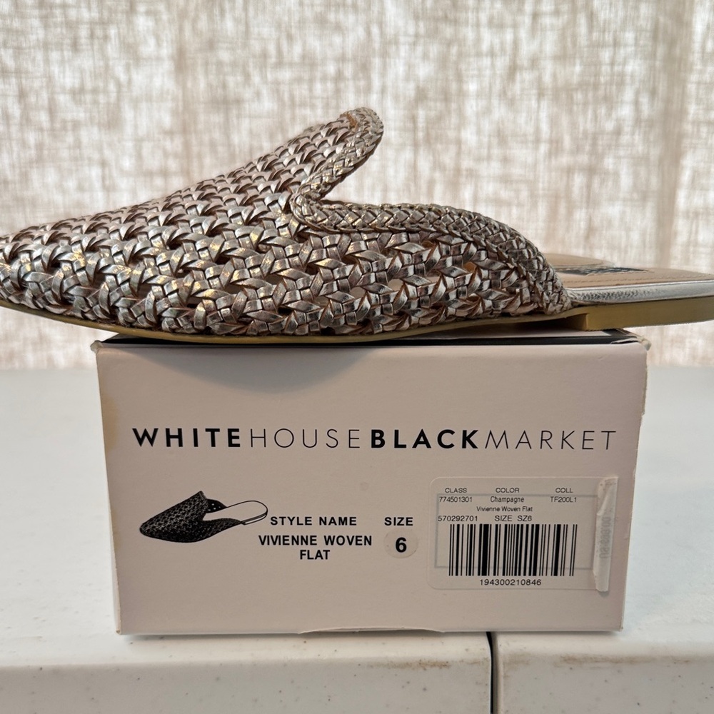 White House Black Market Silver and Tan Woven Flats